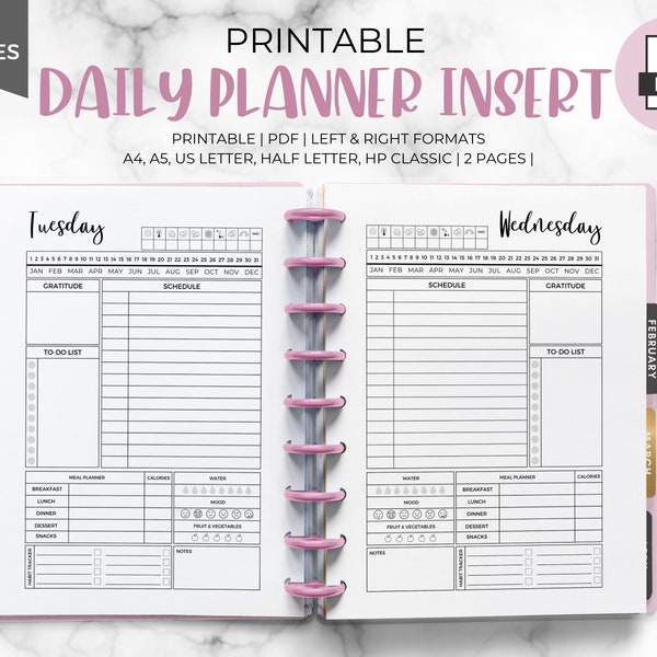 Tagesplaner Printable - Download, ADHS Planer, Arbeitsplaner, Studienplaner, HP Big Happy Planner, PDF druckbare Einlagen