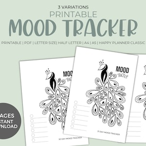 Mood Tracker Printable - Yearly Monthly Mood Planner, Circular Mood Chart, Bullet Journal, A5 Planner Inserts, Digital, Instant Download
