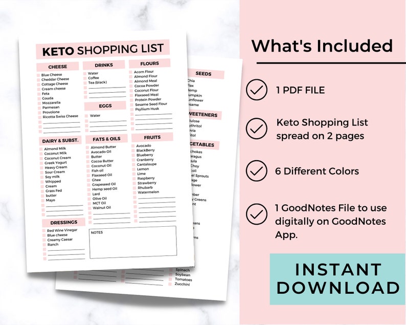 Keto Shopping List Printable, Keto Grocery List, Goodnotes Keto Shopping List, Printable Keto ...