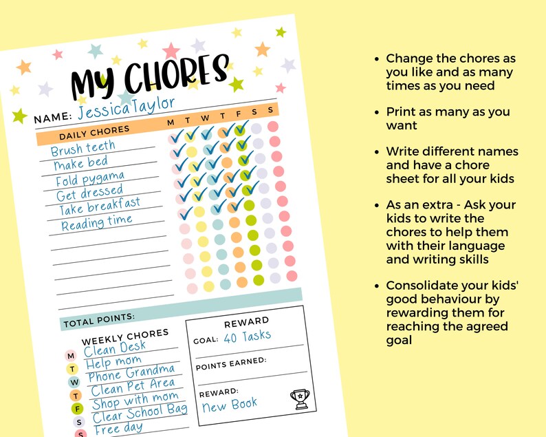 Kids Chores Tracker Printable Instant Download, Daily Weekly Chore ...