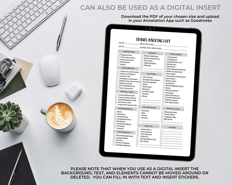 Travel Packing List Printable Instant Download, Vacation Planning, Holiday Organizer, Packing Checklist, Where to Travel, Packing list image 5