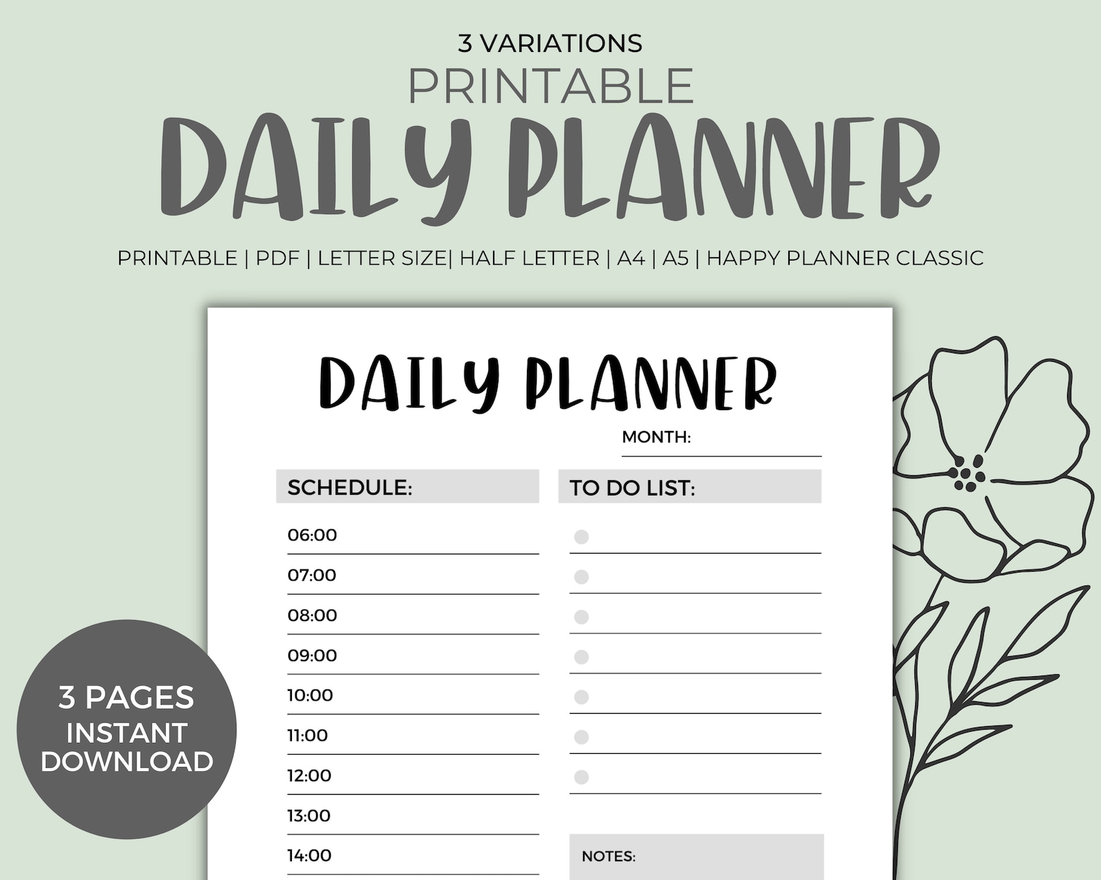 Daily Planner Printable Instant Download, To-do List, Improve ...