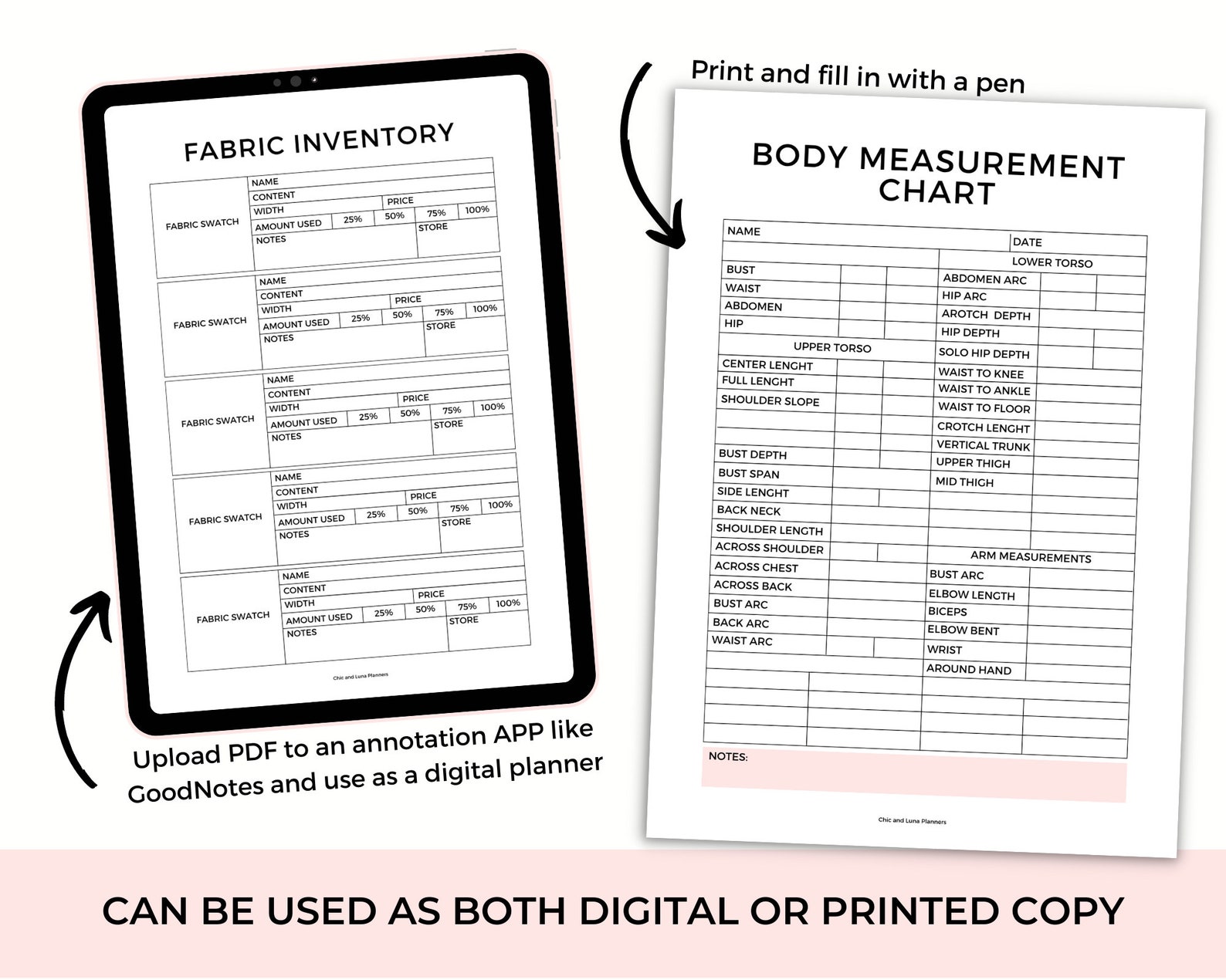 Sewing Business Planner Sewing Inventory Body Measurements Etsy