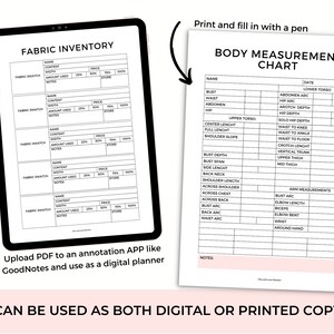 Sewing Business Planner | Sewing Inventory | Body Measurements ...