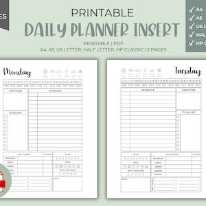 Daily Planner Printable Insert: A4, A5, US Letter, HP Classic (PDF)