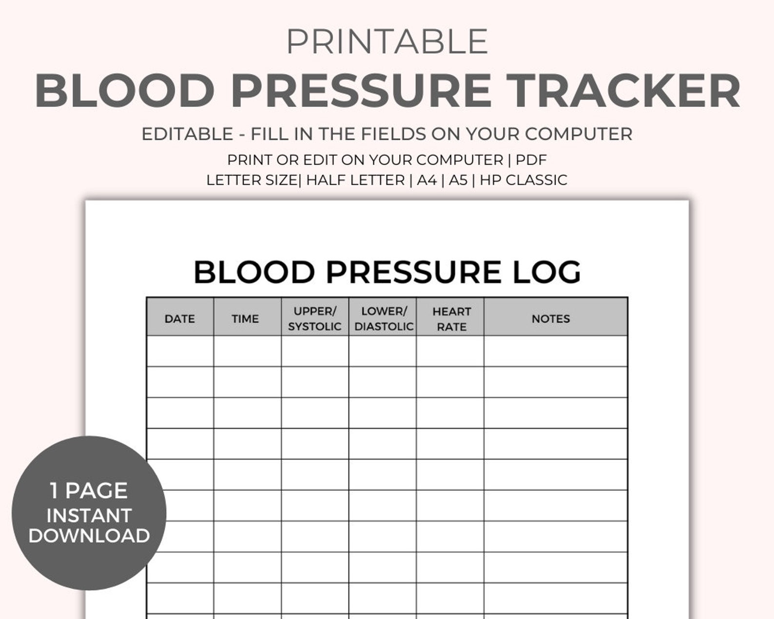 Blood Pressure Chart Printable Instant Download Medical Tracker Blood Pressure Chart Printable Instant Download Medical Tracker