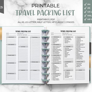 Travel Packing List Printable Instant Download, Vacation Planning, Holiday Organizer, Packing Checklist, Where to Travel, Packing list image 2