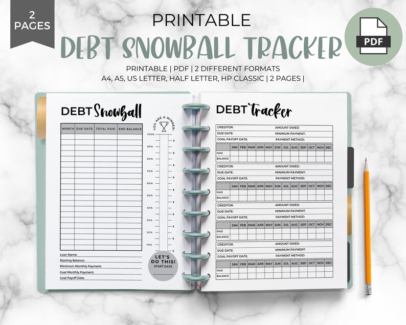 Debt Snowball Tracker Printable Instant Download Debt | Etsy