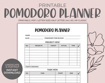 Daily Pomodoro Planner Printable - Instant Download, Project Planner, Productivity Planner, Day Business Planner, Improve Productivity