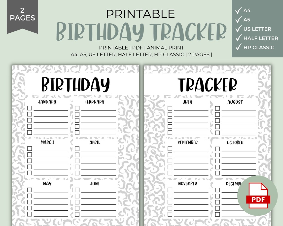 Printable Birthday Tracker Birthday Planner Birthday - Etsy