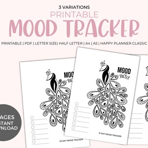 Mood Tracker Printable - Yearly Monthly Mood Planner, Circular Mood Chart, Bullet Journal, A5 Planner Inserts, Digital, Instant Download