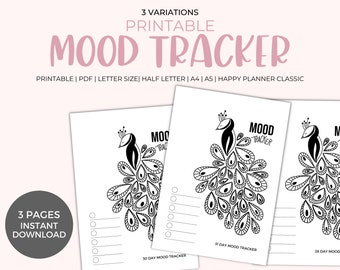Mood Tracker Printable - Yearly Monthly Mood Planner, Circular Mood Chart, Bullet Journal, A5 Planner Inserts, Digital, Instant Download