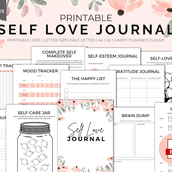 Self Love Journal Printable - Instant Download, Self Care Planner, Self Love Worksheet, Wellness Planner, Mood Tracker, Workbook