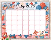 Editable July 2025 Calendar Printable | 4th of July PDF & GoodNotes | Monday + Sunday Start | Letter Size Horizontal | Instant Download