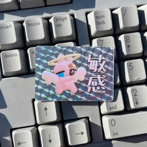 Hurt Bunny Holographic Waterproof Sticker: Menhera Webcore Animecore Cybercore Y2K Heisei Retro Frutiger Aero