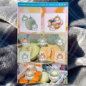 Melon Bunny Tangerine Cat Sticker Sheet: Webcore Animecore Cybercore Y2K Heisei Retro Juminocore