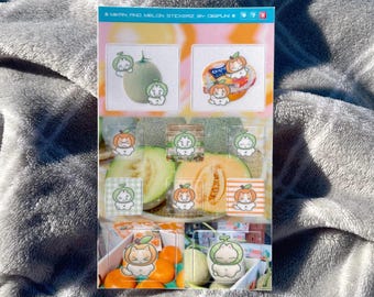 Melon Bunny Tangerine Cat Sticker Sheet: Webcore Animecore Cybercore Y2K Heisei Retro Juminocore