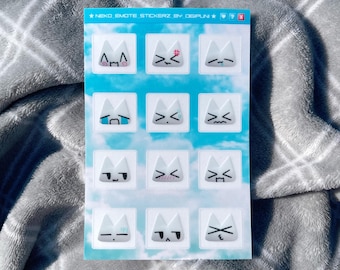 Neko Emote Sticker Sheet: Webcore Animecore Cybercore Y2K Heisei Retro Juminocore Frutiger Aero
