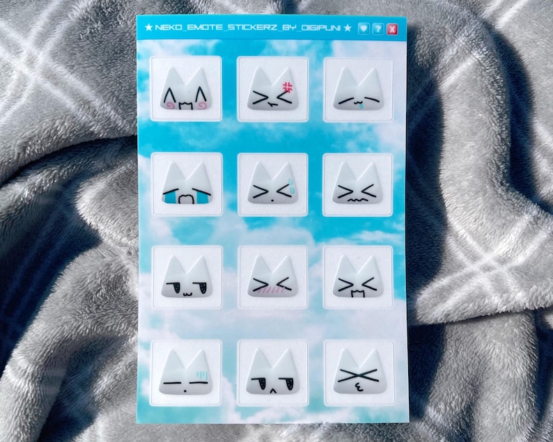Neko Emote Sticker Sheet: Webcore Animecore Cybercore Y2K Heisei Retro Juminocore Frutiger Aero image 1