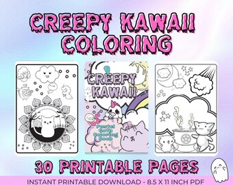 reepy Kawaii Coloring Book – 30 Printable Pages PDF – Pastel Goth Halloween, Spooky Cute Art, Digital Download for Kids & Kawaii Fans
