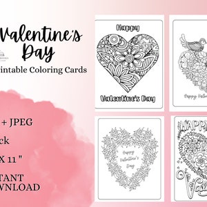 Cartões para colorir do Dia dos Namorados - 8,5 por 11 Conjunto de 4 páginas para colorir para impressão para o Dia dos Namorados