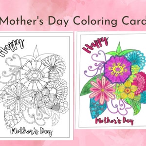 Cartão para colorir para o Dia das Mães para impressão: página para colorir para download para o Dia das Mães (download instantâneo A7 5x7 'E 8,5x11')