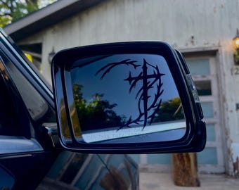 Cybersigilism Cross Mirror Decal, Gothic Sigil Vinyl Sticker, Dark Car Accessory
