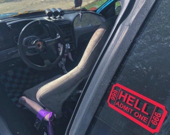 Ticket To Hell Car Decal, Funny Admit One Sticker, goth Window Vinyl