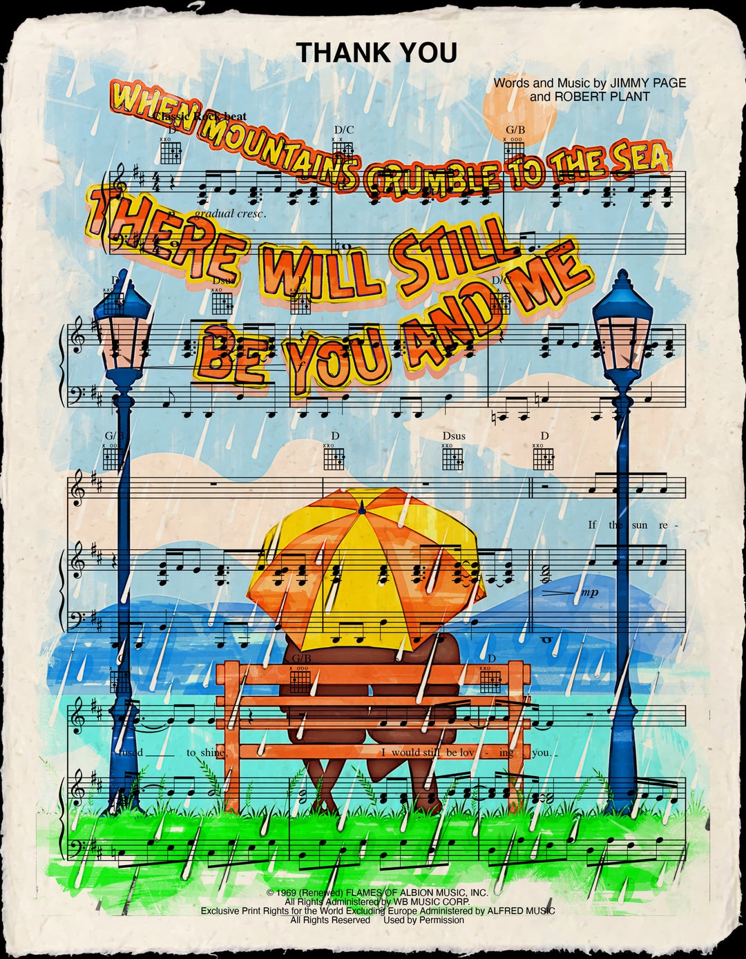 Thank You Led Zeppelin Sheet Music Art Print Collectible Home Etsy