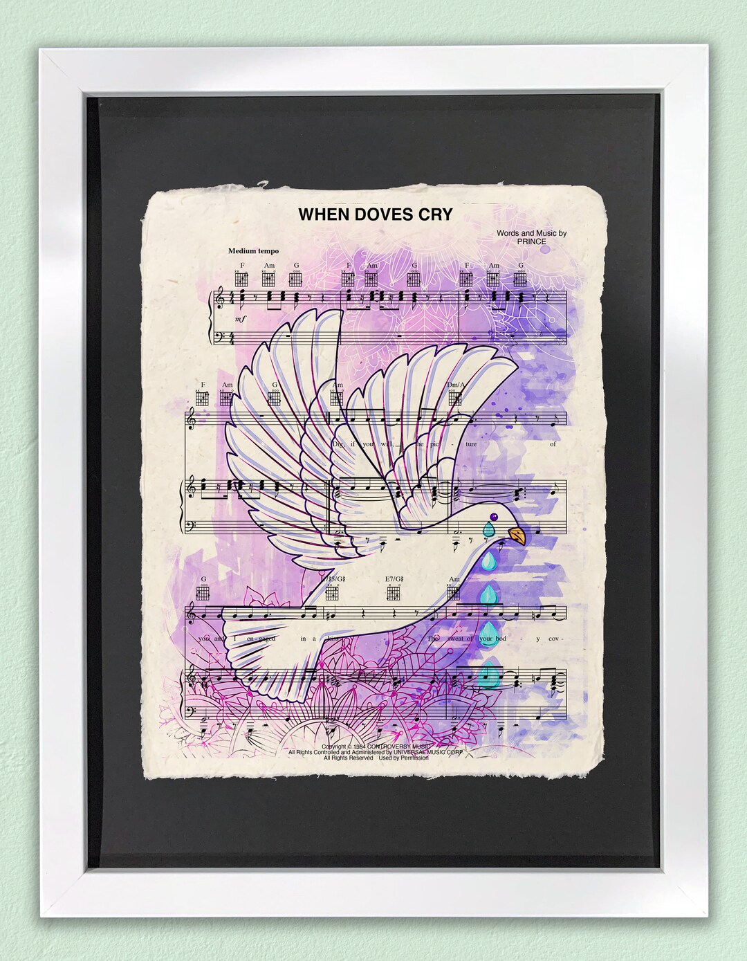 When Doves Cry From Romeo And Juliet When Doves Cry Art Print Framed Wall Art Sheet Music Art Prince Artwork