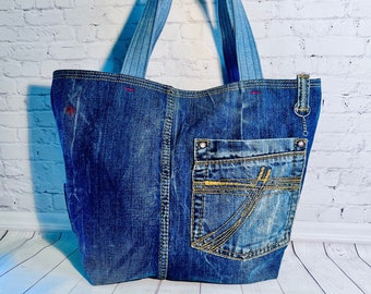 Einkaufsbeutel Shopper Markttasche aus Jeansstoff / Einkaufstasche aus Jeansupcycling, Jeanstasche zum einkaufen