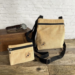 Kleine Umhängetasche Cord für Damen und Mädchen  | Handgefertigte nachhaltige Schultertasche | Cordtasche mit Reißverschluss senfgelb