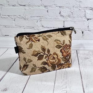 Vintage Kosmetiktasche mit Blumenmuster,  Kosmetikbeutel floral geblümt, Schminktasche klein, Makeup Tasche - Geschenk unter 20 Euro