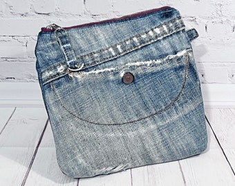 Mini Jeanstasche mit Reißverschluss aus Jeans Upcycling, Handtaschenorganizer Schminktasche Jeans, Kosmetiktasche, Jeanstäschchen