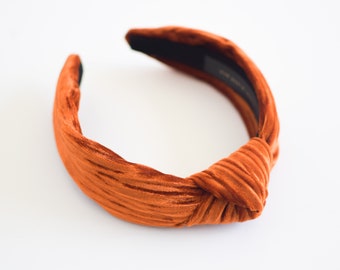 Burnt Orange Velvet Headband, Women's Headband, Knotted Headband, Adult Headband, Burnt Orange, Velvet Headband, Gift