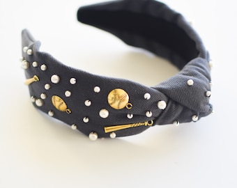 Fasce per capelli annodate, larghe fasce antiscivolo alla moda per donne e ragazze, accessori con nodo superiore nero e bianco (rosso