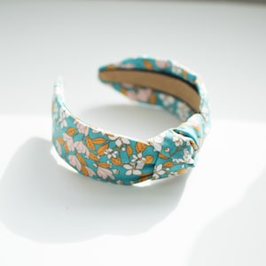 Teal and Gold Floral Headband, Women&#39;s Headband, Knotted Headband, Pink and teal
