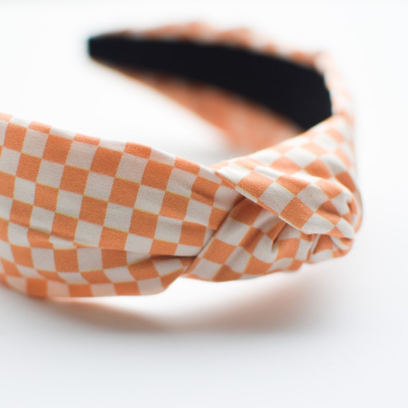Bright Orange Checkered Knotted Headband, Women's Headband, Knot Headband, Checkered, Orange, Gift image 2