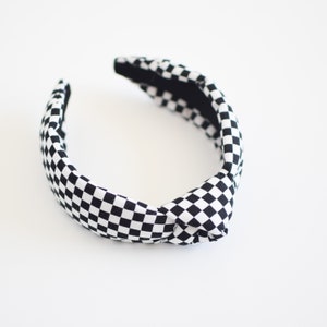 Checkered Knot Headband: Black and White Cotton Adult Headband