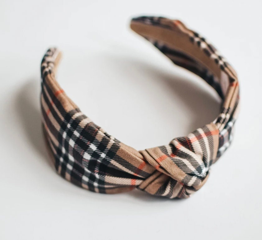 Tan Tartan Headband Women's Headband Knotted Headband Etsy