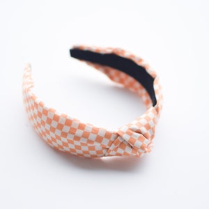 Bright Orange Checkered Knotted Headband, Women's Headband, Knot Headband, Checkered, Orange, Gift image 1