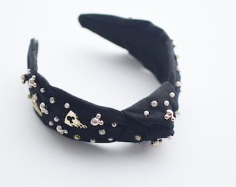 Mickey inspired Headband, Women's Knot headbands, Knotted Headband, Women's Headband, Knotted Headband, embellished, beaded, Mouse,
