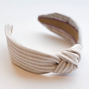 Cream and White Stripes Headband, Women's Headband, Knotted Headband, Linen, Handmade Headband, Boho Style, Knotted Headband