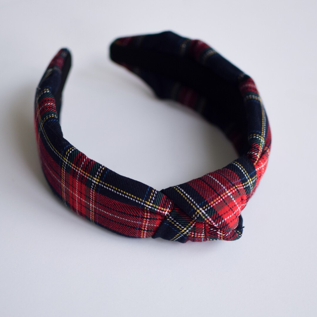 Women's Knot Headbands,, Blue Tartan Headband, Women's Headband