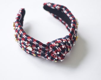 Women's Knot Headbands,, 4th of July Knotted Headband, Women's Headband, Knotted Headband, embellished, Red, white and Blue, Holiday, Gift