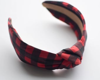 Buffalo Plaid, Women's Headband, Knotted Headband, Adult Headband, Buffalo Print, Top Knot