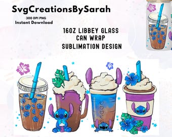 Stitch glasburkförpackning, 16oz glasburkförpackning, 16oz Libbey-burkglas, Stitch tumbler-förpackning, full glasburkförpackning, tecknad tumbler-förpackning, Stitch png