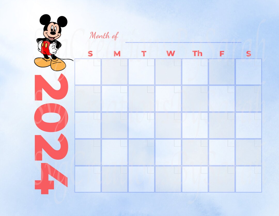Mickey Digital Download Calendar 2024, Mickey Png, Digital Download