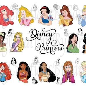 Bundle Princess Digital Download with Outlines Svg, Eps, Png, and Pdf