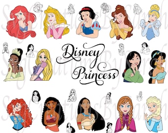 Bundle Princess Digital Download with Outlines Svg, Eps, Png, and Pdf